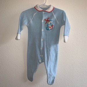Vintage terry footie blue bear pajamas baby boy